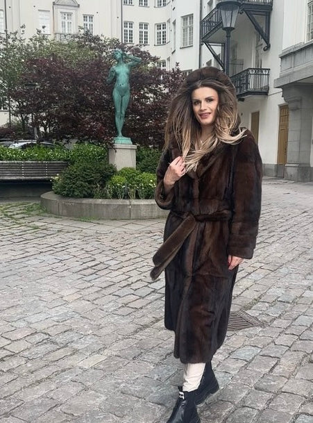 Mink fur with hood