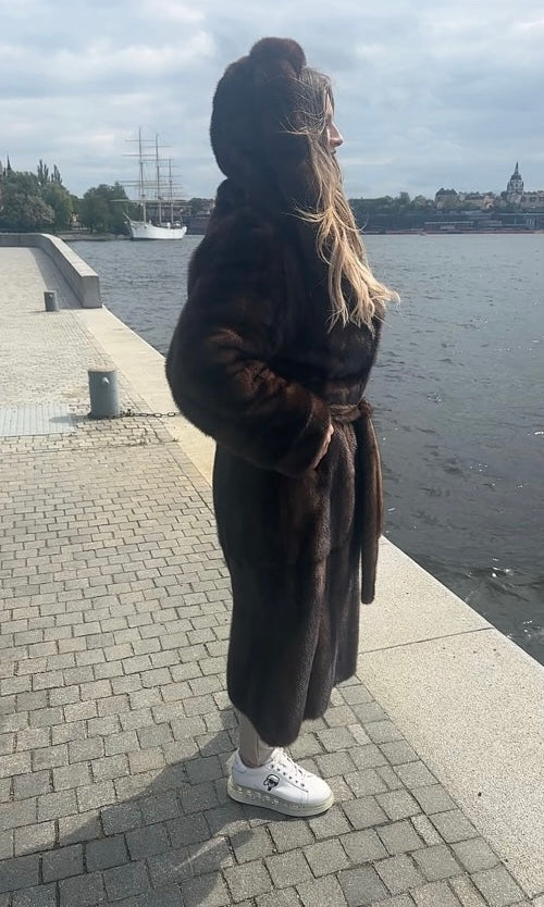 Mink fur with hood