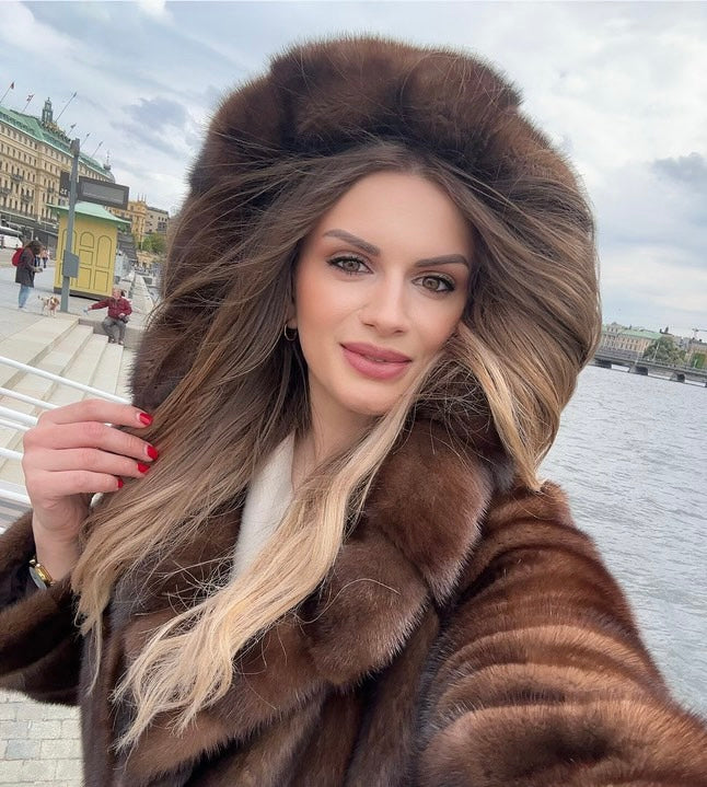 Mink fur with hood