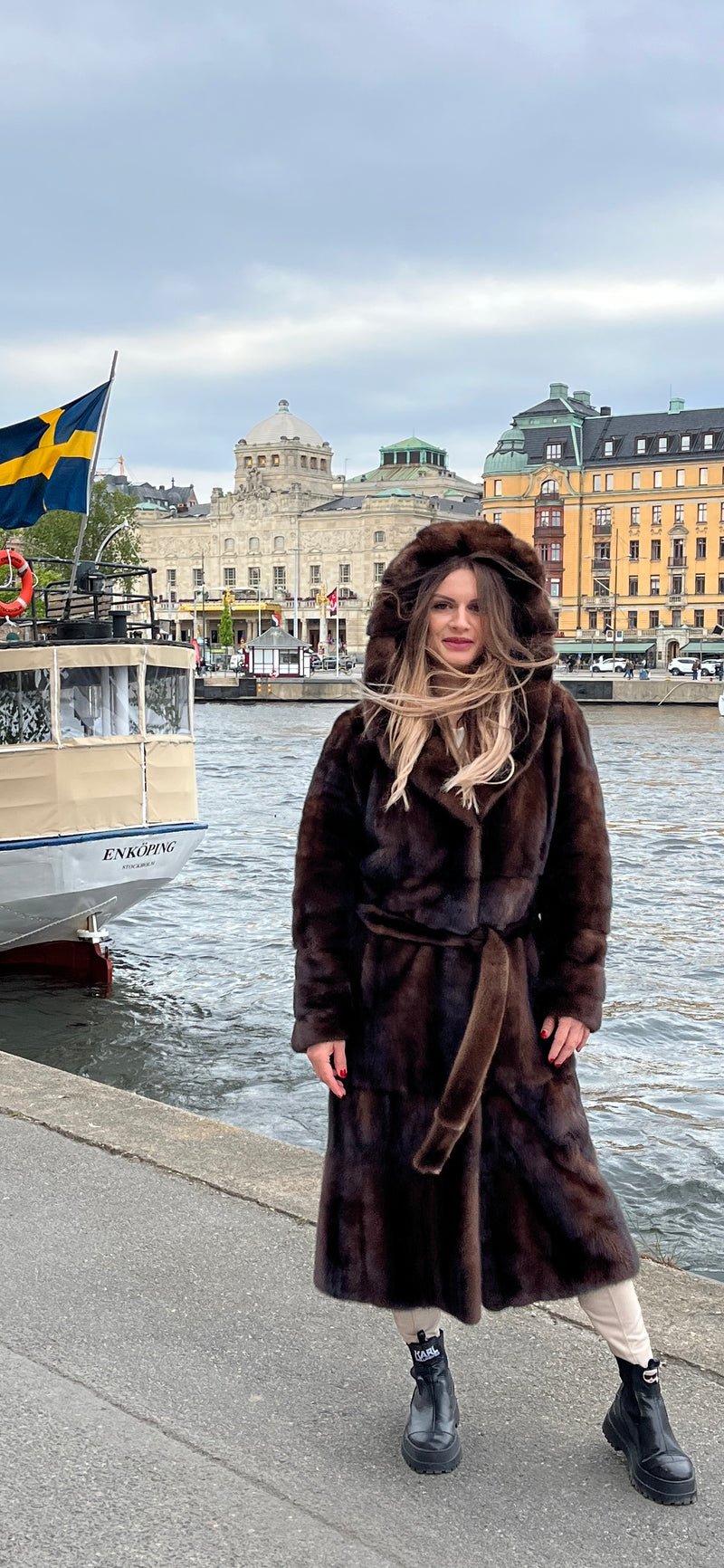 Mink fur with hood