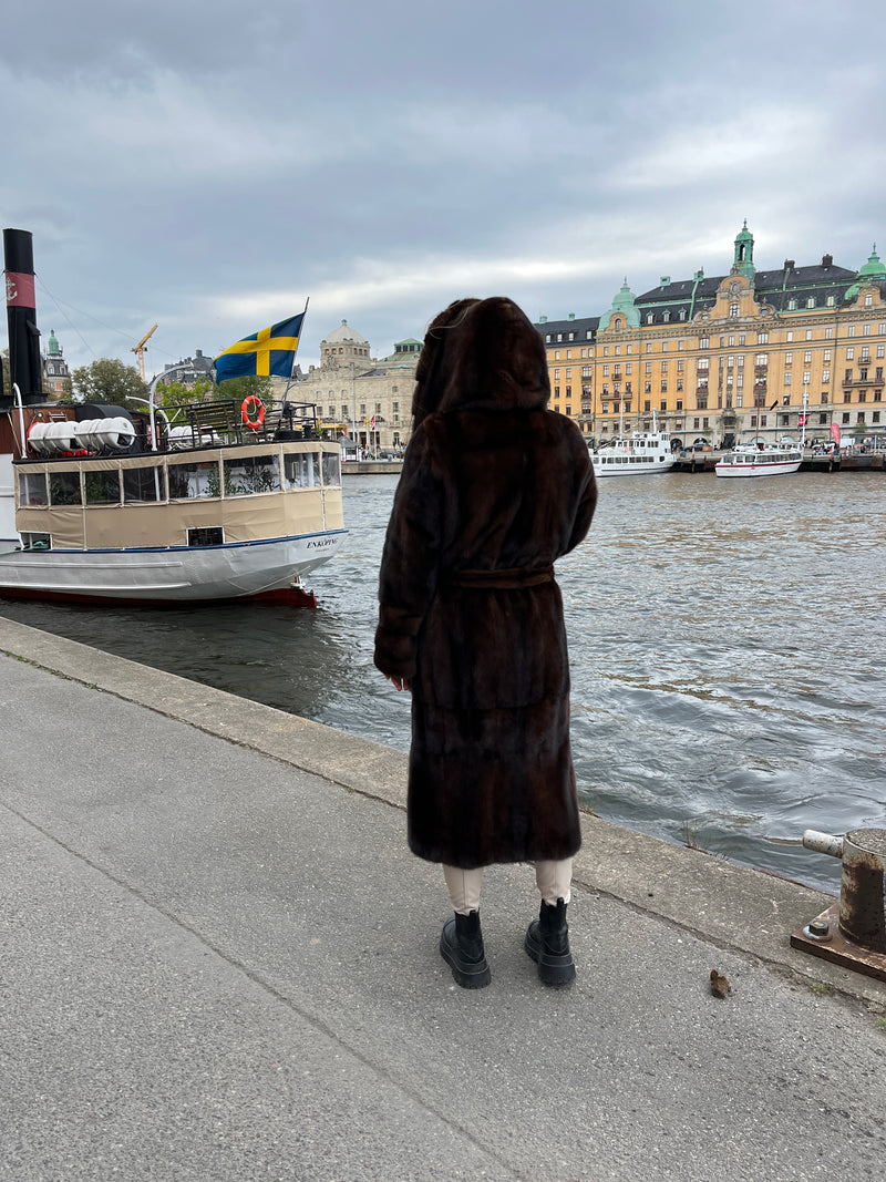 Mink fur with hood