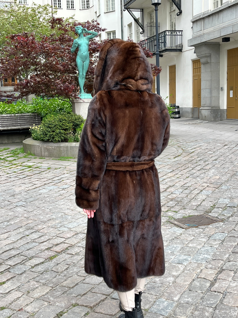 Mink fur with hood