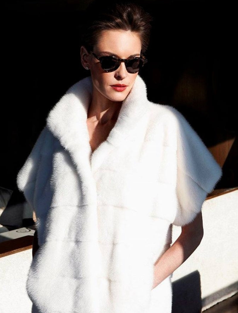 Mink vest with overhanging shoulder