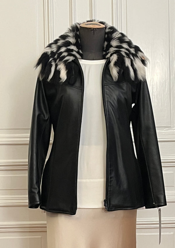 The Chess leather jacket with shearling collar