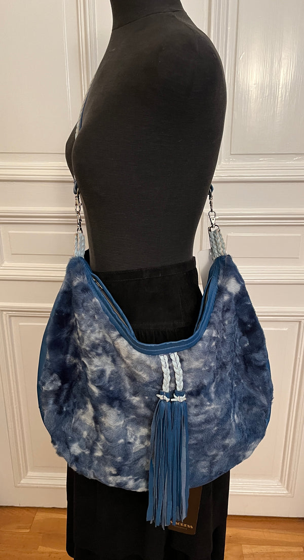 Crescent-shaped Leather and Fur Bag