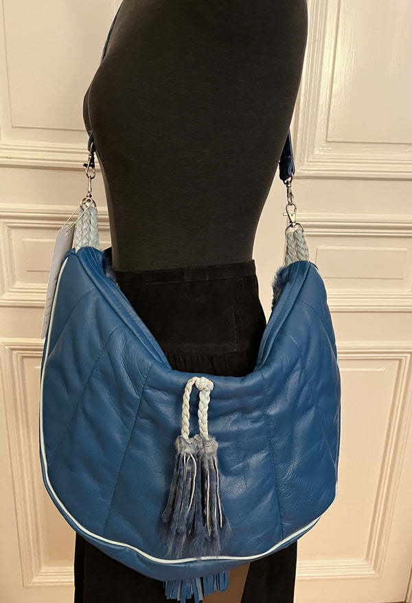 Crescent-shaped Leather and Fur Bag