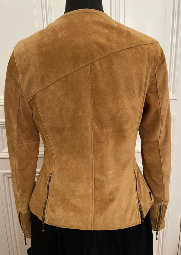 V-neck suede jacket with zipper
