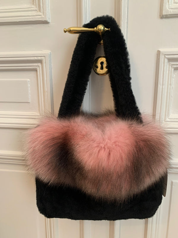 Sheepskin bag with pink fox