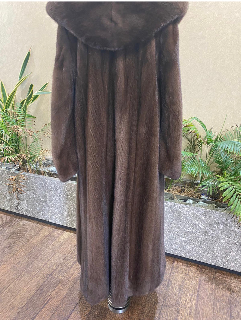 Mink fur with hood