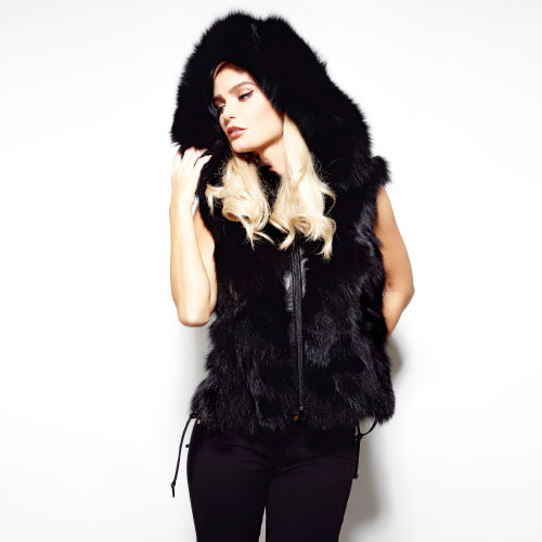 Amoress Cole Fox Vest With Hood